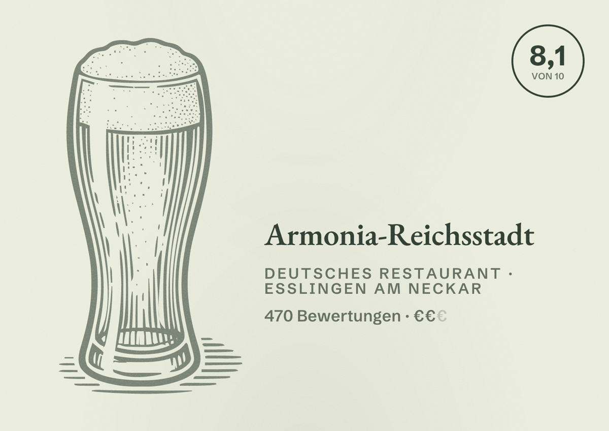 Illustriertes Poster von Armonia-Reichsstadt, Deutsches Restaurant in Esslingen am Neckar: Bewertung 8,1 von 10 aus 470 Bewertungen, Preisniveau €€