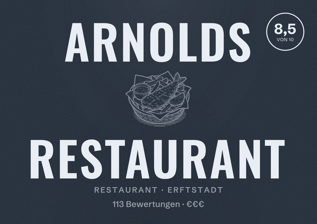 Illustriertes Poster von Arnolds Restaurant, Restaurant in Erftstadt: Bewertung 8,5 von 10 aus 113 Bewertungen, Preisniveau €€€