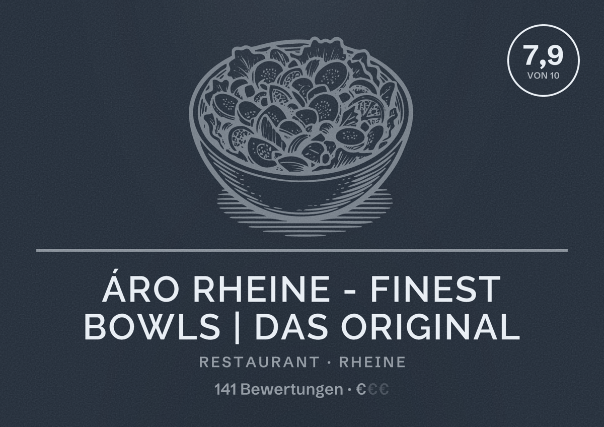 Illustriertes Poster von ÁRO Rheine - Finest Bowls | Das Original, Restaurant in Rheine: Bewertung 7,9 von 10 aus 141 Bewertungen, Preisniveau €