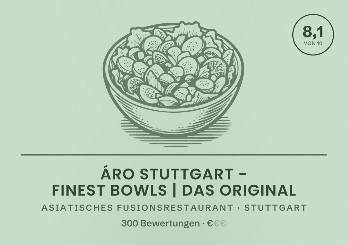 Illustriertes Poster von ÁRO Stuttgart - Finest Bowls | Das Original, Asiatisches Fusionsrestaurant in Stuttgart: Bewertung 8,1 von 10 aus 300 Bewertungen, Preisniveau €