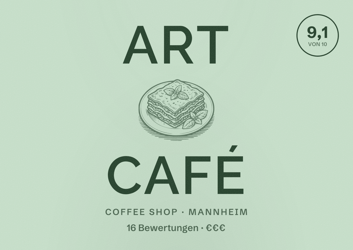 Illustriertes Poster von Art Café, Coffee Shop in Mannheim: Bewertung 9,1 von 10 aus 16 Bewertungen, Preisniveau €€€