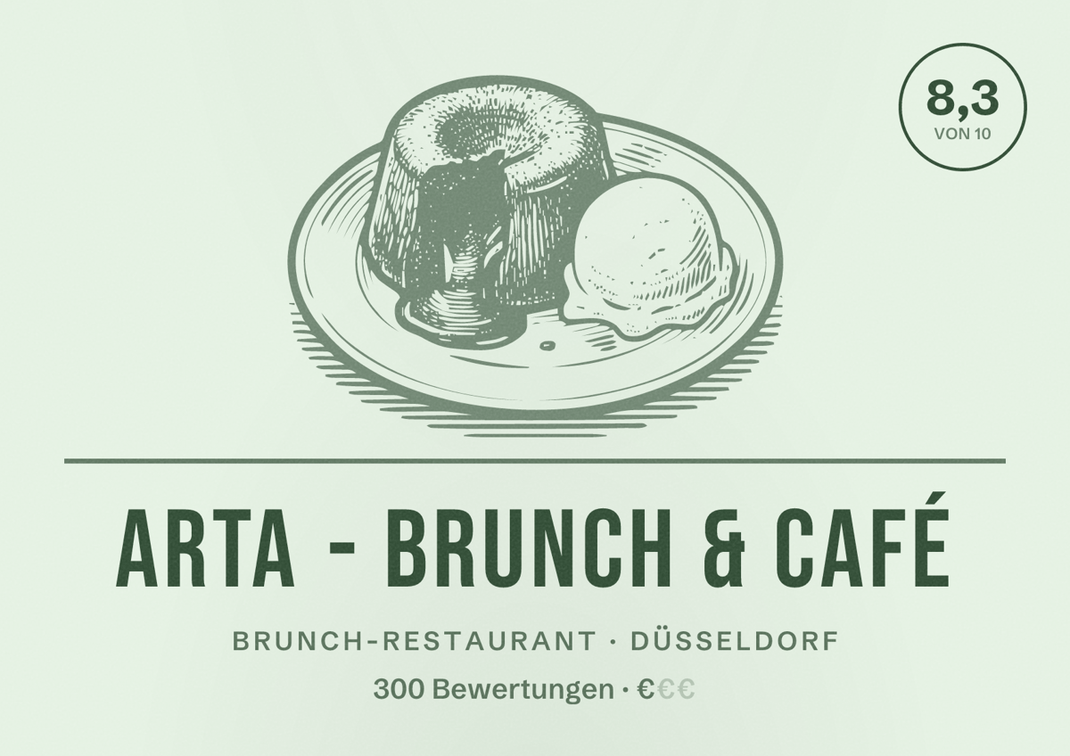 Illustriertes Poster von ARTA - Brunch & Café, Brunch-Restaurant in Düsseldorf: Bewertung 8,3 von 10 aus 300 Bewertungen, Preisniveau €
