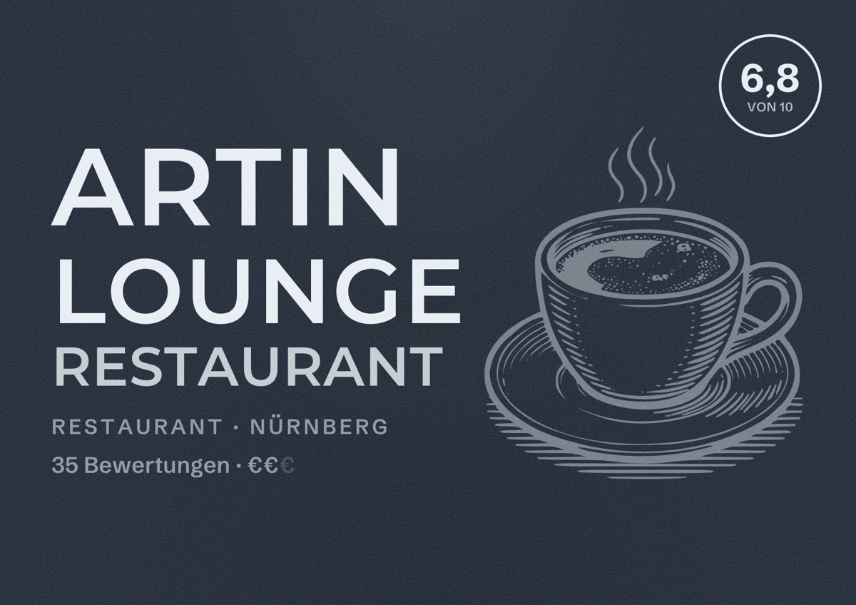 Illustriertes Poster von Artin Lounge Restaurant, Restaurant in Nürnberg: Bewertung 6,8 von 10 aus 35 Bewertungen, Preisniveau €€