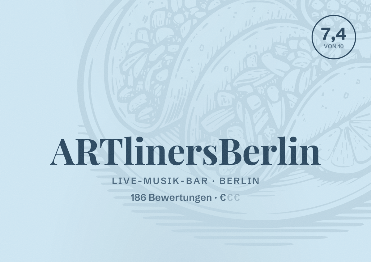 Illustriertes Poster von ARTlinersBerlin, Live-Musik-Bar in Berlin: Bewertung 7,4 von 10 aus 186 Bewertungen, Preisniveau €