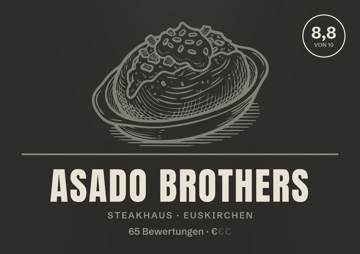 Illustriertes Poster von Asado Brothers, Steakhaus in Euskirchen: Bewertung 8,8 von 10 aus 65 Bewertungen, Preisniveau €
