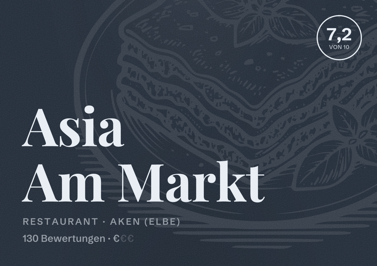 Illustriertes Poster von Asia Am Markt, Restaurant in Aken (Elbe): Bewertung 7,2 von 10 aus 130 Bewertungen, Preisniveau €