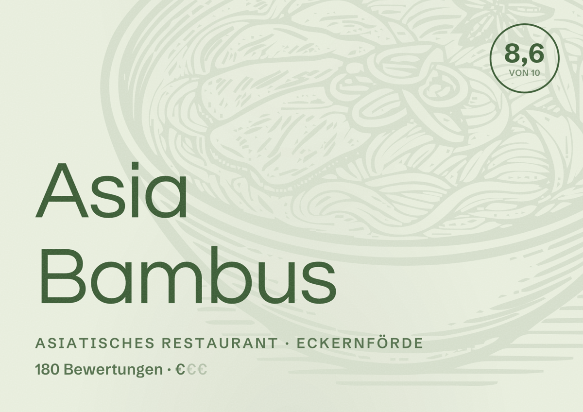 Illustriertes Poster von Asia Bambus, Asiatisches Restaurant in Eckernförde: Bewertung 8,6 von 10 aus 180 Bewertungen, Preisniveau €
