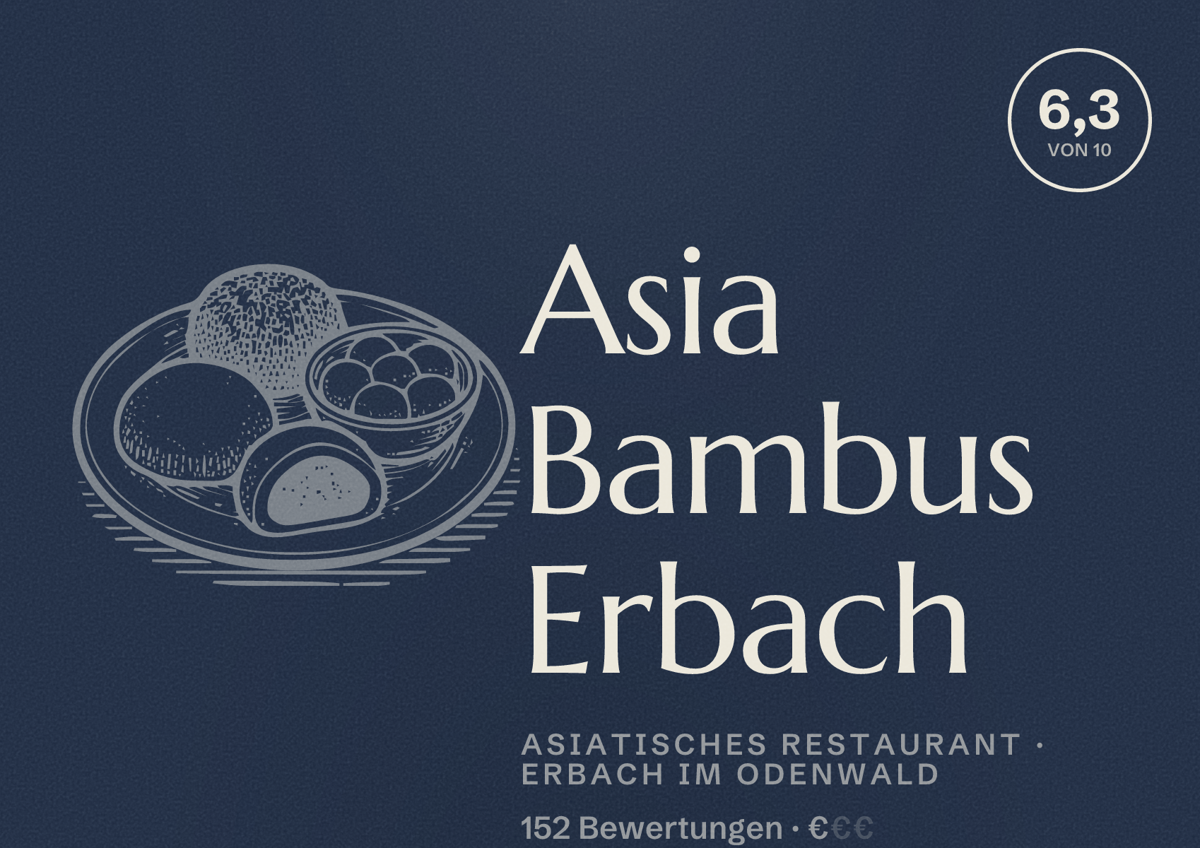 Illustriertes Poster von Asia Bambus Erbach, Asiatisches Restaurant in Erbach im Odenwald: Bewertung 6,3 von 10 aus 152 Bewertungen, Preisniveau €