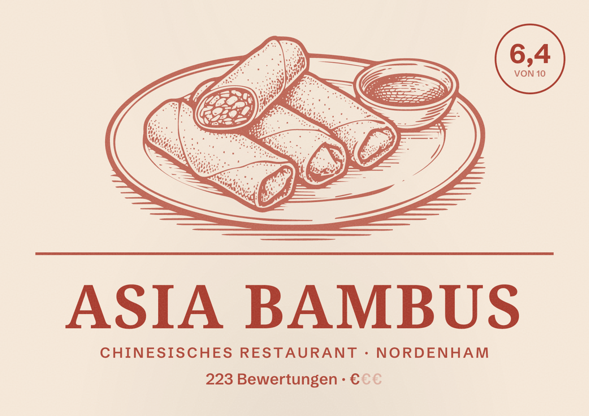 Illustriertes Poster von Asia Bambus, Chinesisches Restaurant in Nordenham: Bewertung 6,4 von 10 aus 223 Bewertungen, Preisniveau €