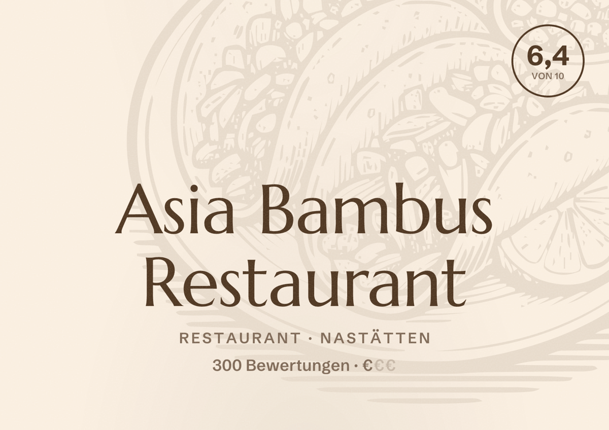 Illustriertes Poster von Asia Bambus Restaurant, Restaurant in Nastätten: Bewertung 6,4 von 10 aus 300 Bewertungen, Preisniveau €
