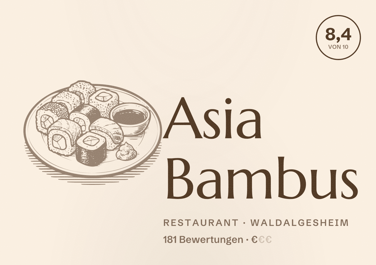 Illustriertes Poster von Asia Bambus, Restaurant in Waldalgesheim: Bewertung 8,4 von 10 aus 181 Bewertungen, Preisniveau €