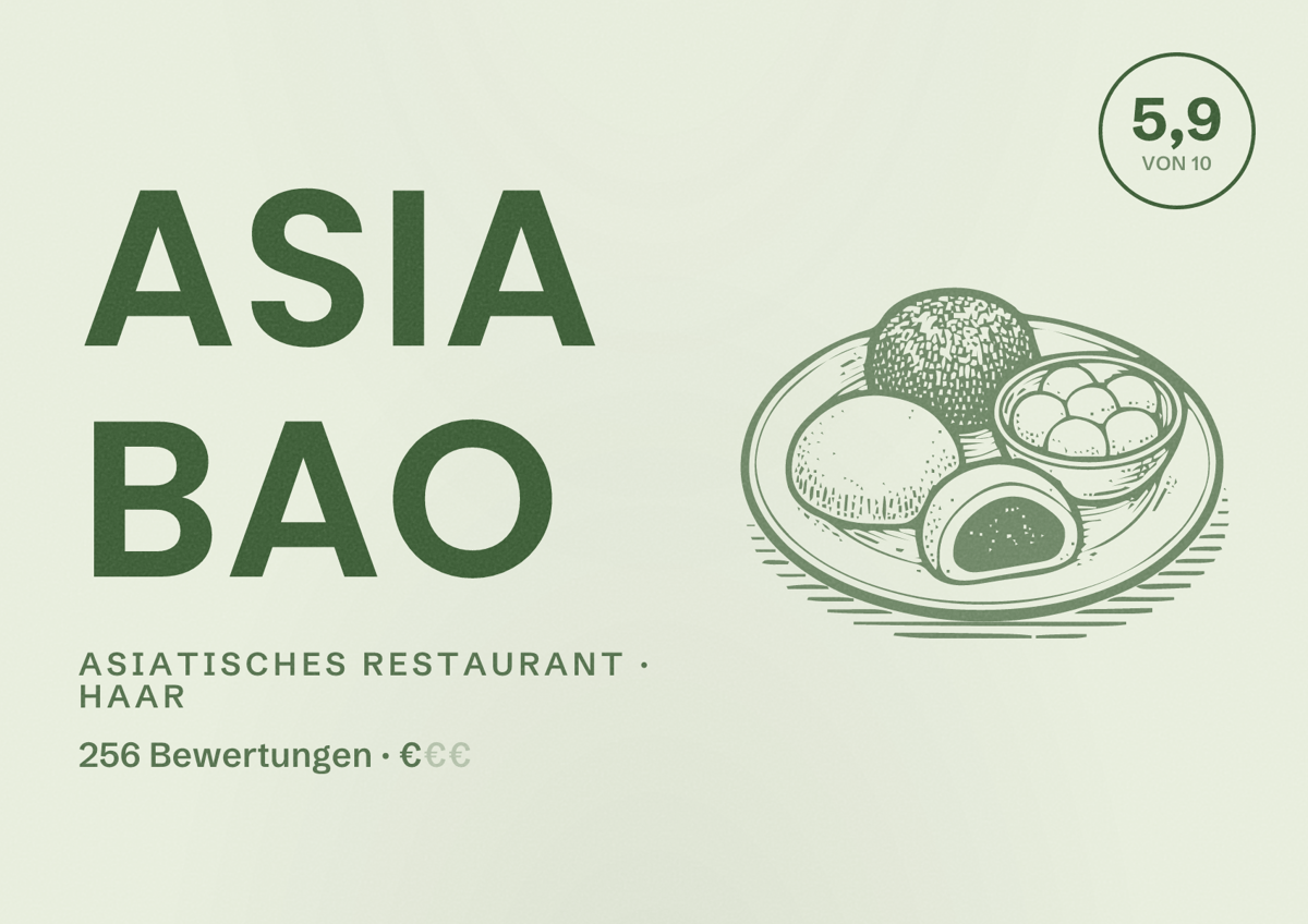 Illustriertes Poster von Asia Bao, Asiatisches Restaurant in Haar: Bewertung 5,9 von 10 aus 256 Bewertungen, Preisniveau €