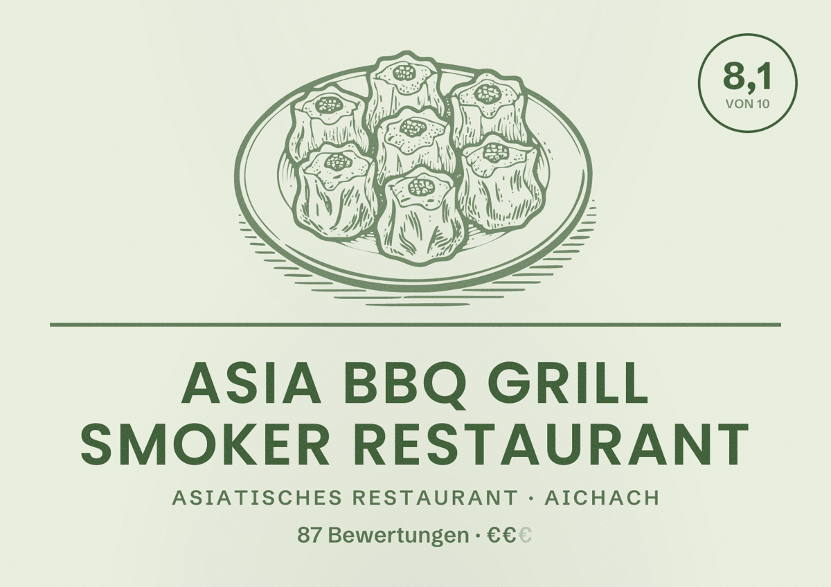 Illustriertes Poster von Asia BBQ Grill Smoker Restaurant, Asiatisches Restaurant in Aichach: Bewertung 8,1 von 10 aus 87 Bewertungen, Preisniveau €€