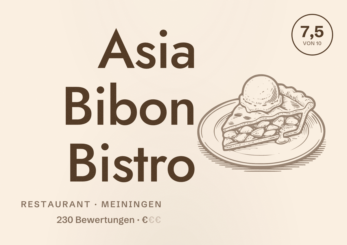 Illustriertes Poster von Asia Bibon Bistro, Restaurant in Meiningen: Bewertung 7,5 von 10 aus 230 Bewertungen, Preisniveau €