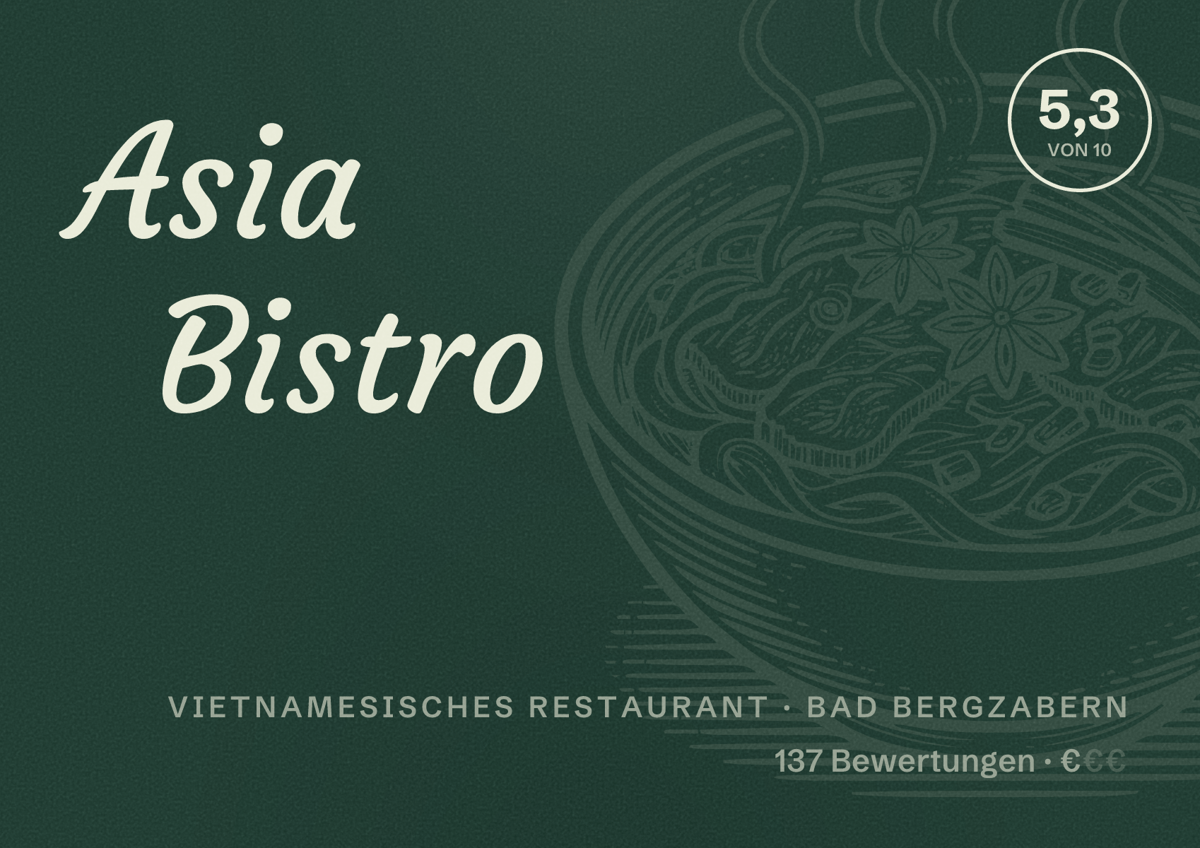 Illustriertes Poster von Asia Bistro, Vietnamesisches Restaurant in Bad Bergzabern: Bewertung 5,3 von 10 aus 137 Bewertungen, Preisniveau €