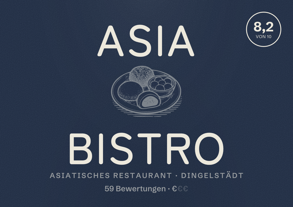 Illustriertes Poster von Asia Bistro, Asiatisches Restaurant in Dingelstädt: Bewertung 8,2 von 10 aus 59 Bewertungen, Preisniveau €