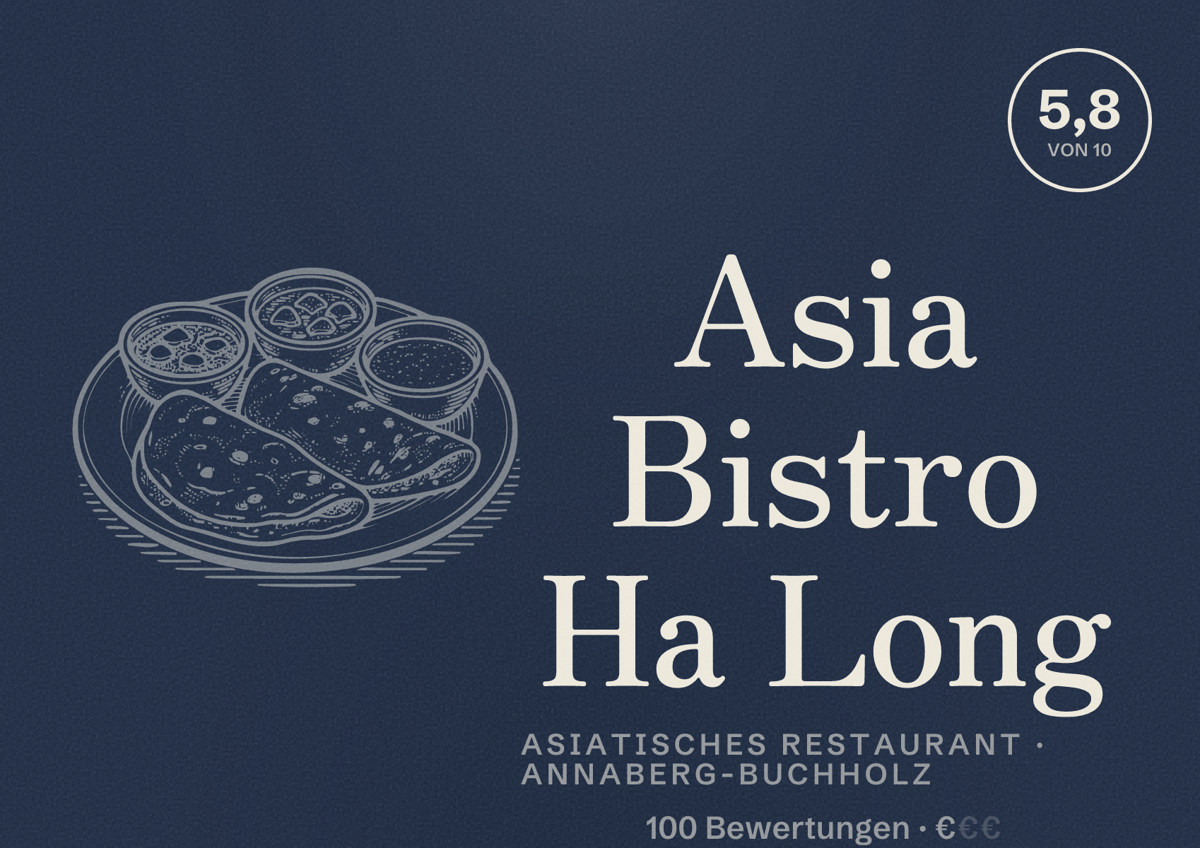 Illustriertes Poster von Asia Bistro Ha Long, Asiatisches Restaurant in Annaberg-Buchholz: Bewertung 5,8 von 10 aus 100 Bewertungen, Preisniveau €