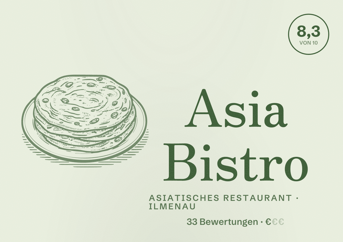 Illustriertes Poster von Asia Bistro, Asiatisches Restaurant in Ilmenau: Bewertung 8,3 von 10 aus 33 Bewertungen, Preisniveau €