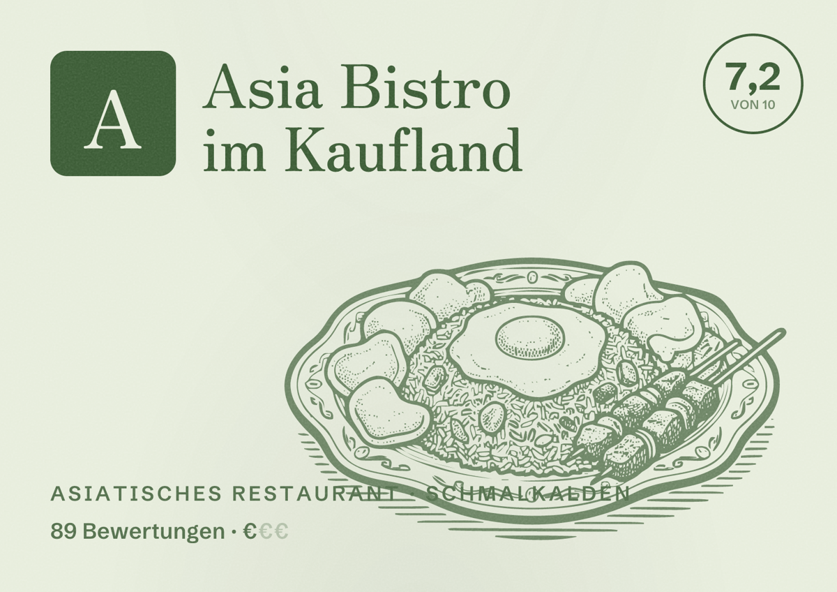 Illustriertes Poster von Asia Bistro im Kaufland, Asiatisches Restaurant in Schmalkalden: Bewertung 7,2 von 10 aus 89 Bewertungen, Preisniveau €