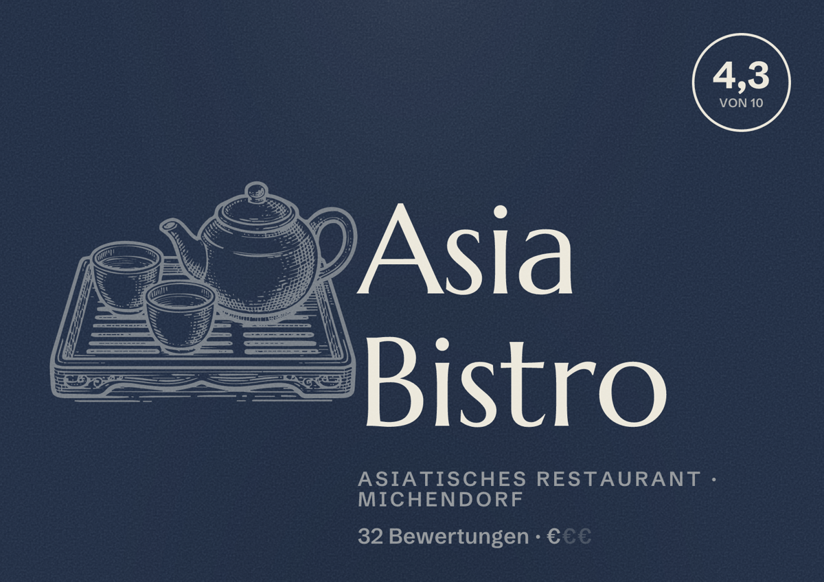 Illustriertes Poster von Asia Bistro, Asiatisches Restaurant in Michendorf: Bewertung 4,3 von 10 aus 32 Bewertungen, Preisniveau €