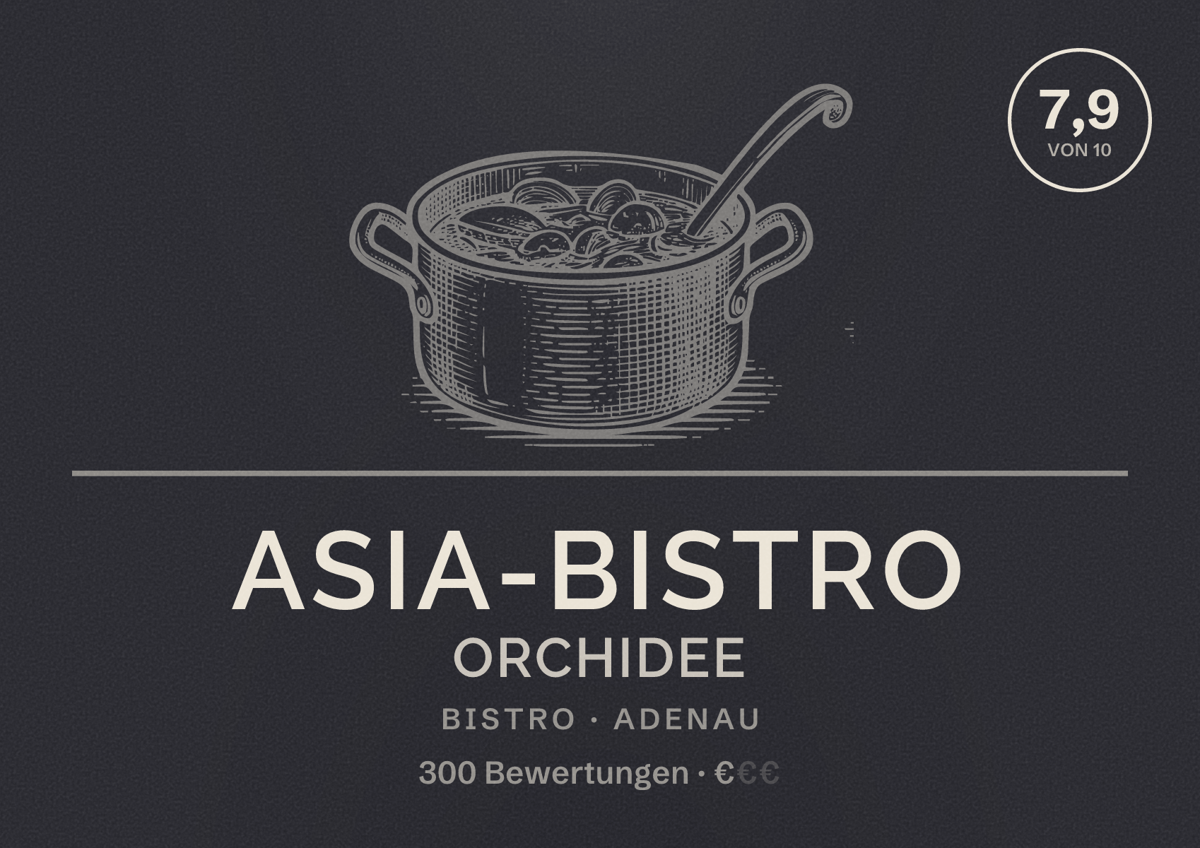 Illustriertes Poster von Asia-Bistro Orchidee, Bistro in Adenau: Bewertung 7,9 von 10 aus 300 Bewertungen, Preisniveau €