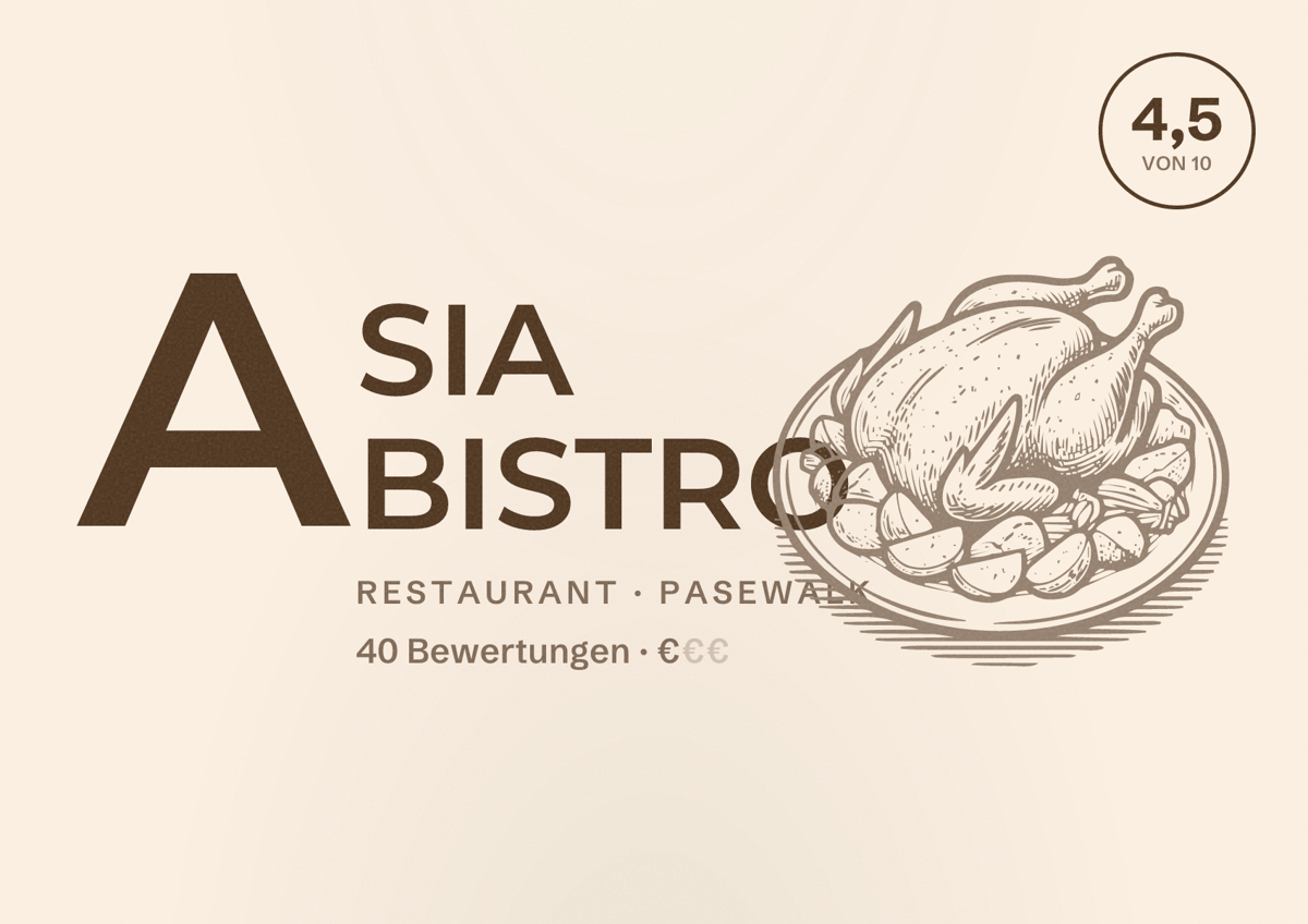 Illustriertes Poster von ASIA BISTRO, Restaurant in Pasewalk: Bewertung 4,5 von 10 aus 40 Bewertungen, Preisniveau €