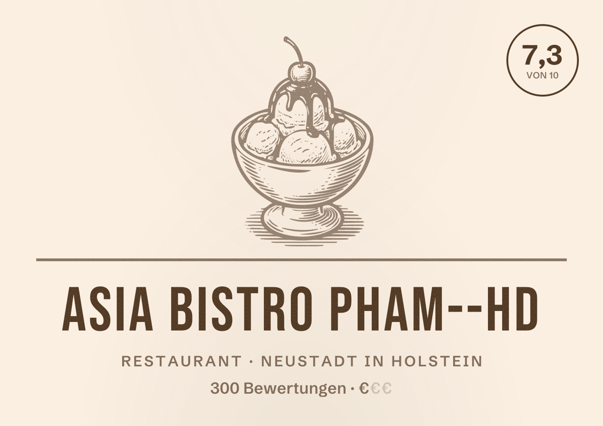 Illustriertes Poster von ASIA BISTRO PHAM--HD, Restaurant in Neustadt in Holstein: Bewertung 7,3 von 10 aus 300 Bewertungen, Preisniveau €