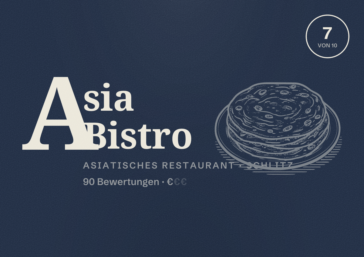 Illustriertes Poster von Asia Bistro, Asiatisches Restaurant in Schlitz: Bewertung 7 von 10 aus 90 Bewertungen, Preisniveau €