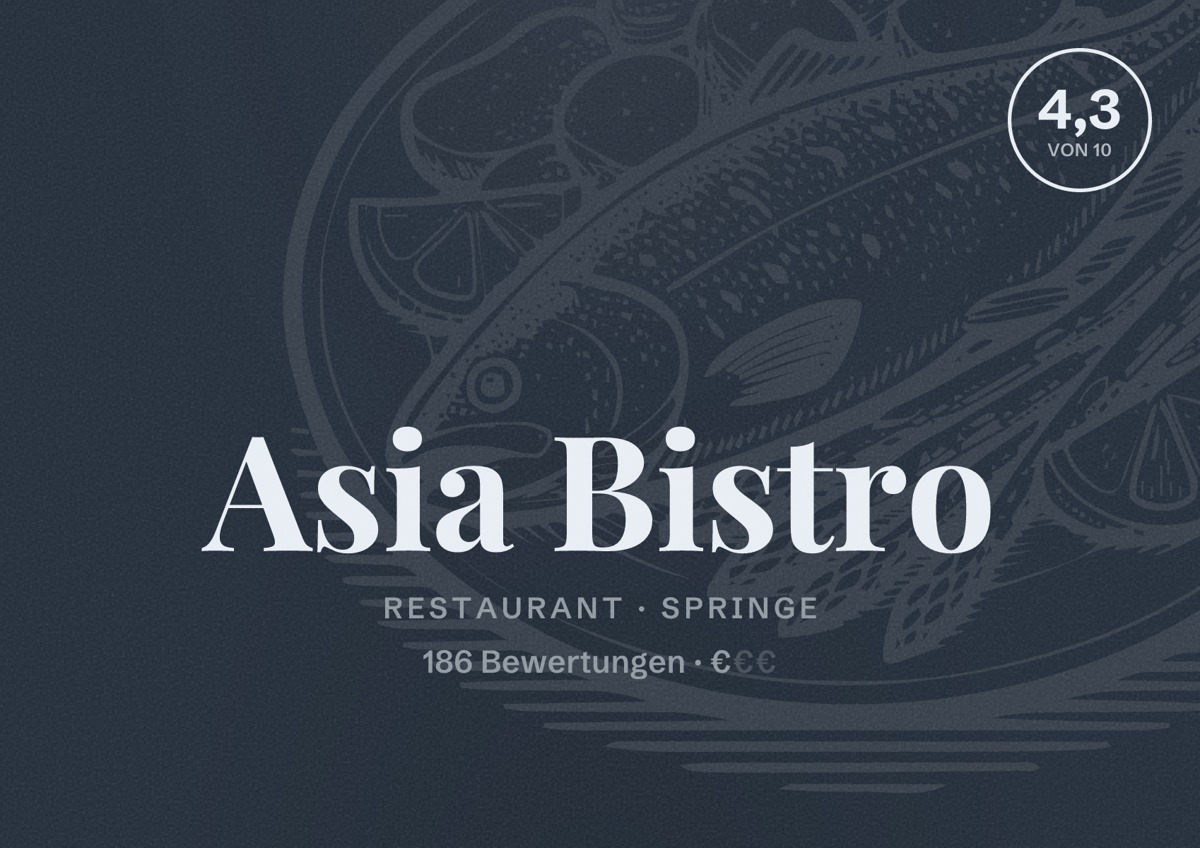 Illustriertes Poster von Asia Bistro, Restaurant in Springe: Bewertung 4,3 von 10 aus 186 Bewertungen, Preisniveau €