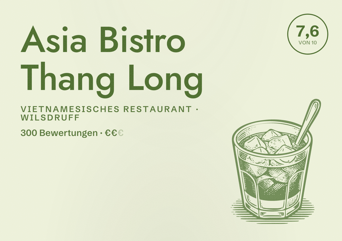 Illustriertes Poster von Asia Bistro Thang Long, Vietnamesisches Restaurant in Wilsdruff: Bewertung 7,6 von 10 aus 300 Bewertungen, Preisniveau €€