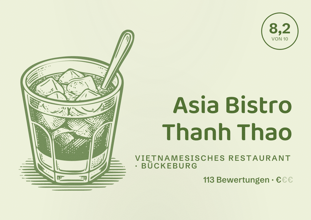 Illustriertes Poster von Asia Bistro Thanh Thao, Vietnamesisches Restaurant in Bückeburg: Bewertung 8,2 von 10 aus 113 Bewertungen, Preisniveau €
