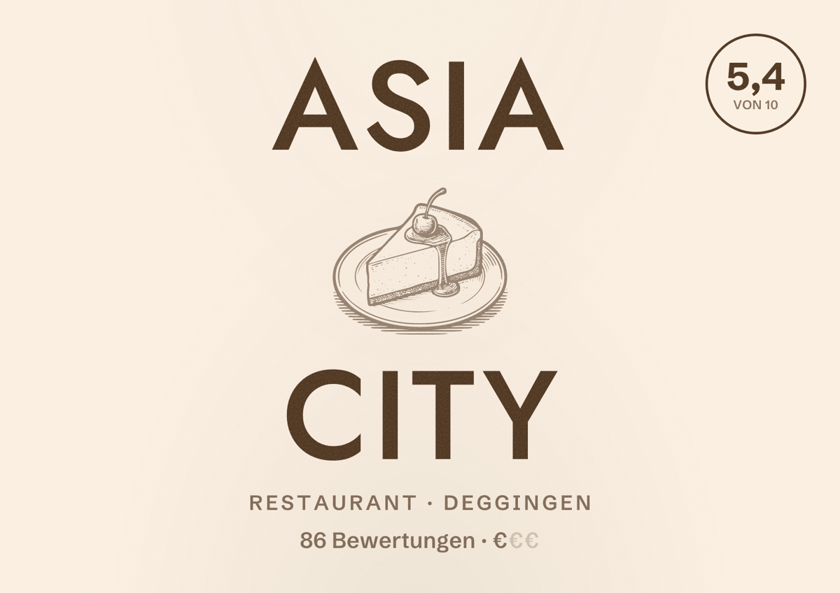 Illustriertes Poster von Asia City, Restaurant in Deggingen: Bewertung 5,4 von 10 aus 86 Bewertungen, Preisniveau €