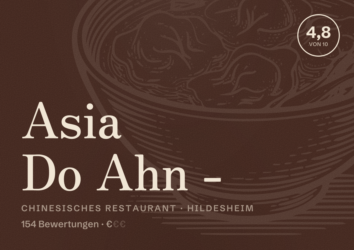 Illustriertes Poster von Asia Do Ahn -, Chinesisches Restaurant in Hildesheim: Bewertung 4,8 von 10 aus 154 Bewertungen, Preisniveau €
