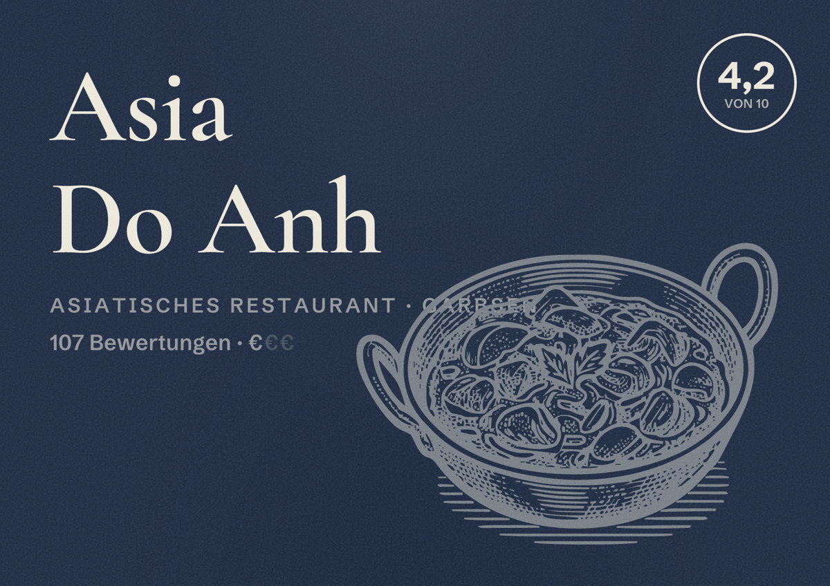 Illustriertes Poster von Asia Do Anh, Asiatisches Restaurant in Garbsen: Bewertung 4,2 von 10 aus 107 Bewertungen, Preisniveau €