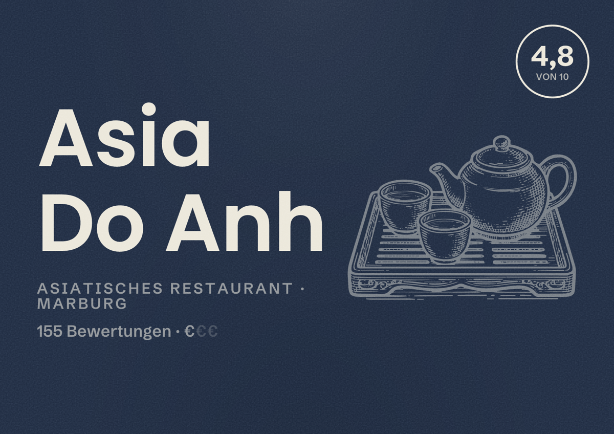Illustriertes Poster von Asia Do Anh, Asiatisches Restaurant in Marburg: Bewertung 4,8 von 10 aus 155 Bewertungen, Preisniveau €
