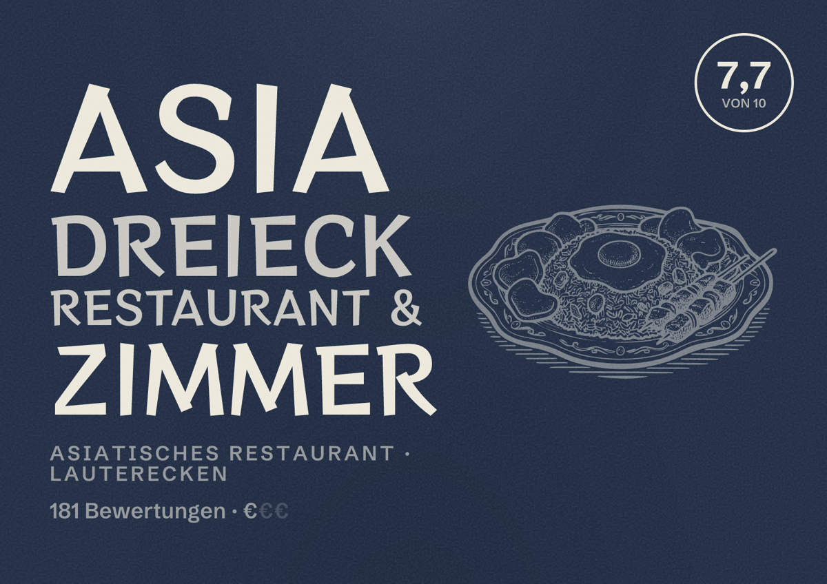 Illustriertes Poster von Asia Dreieck Restaurant & Zimmer, Asiatisches Restaurant in Lauterecken: Bewertung 7,7 von 10 aus 181 Bewertungen, Preisniveau €