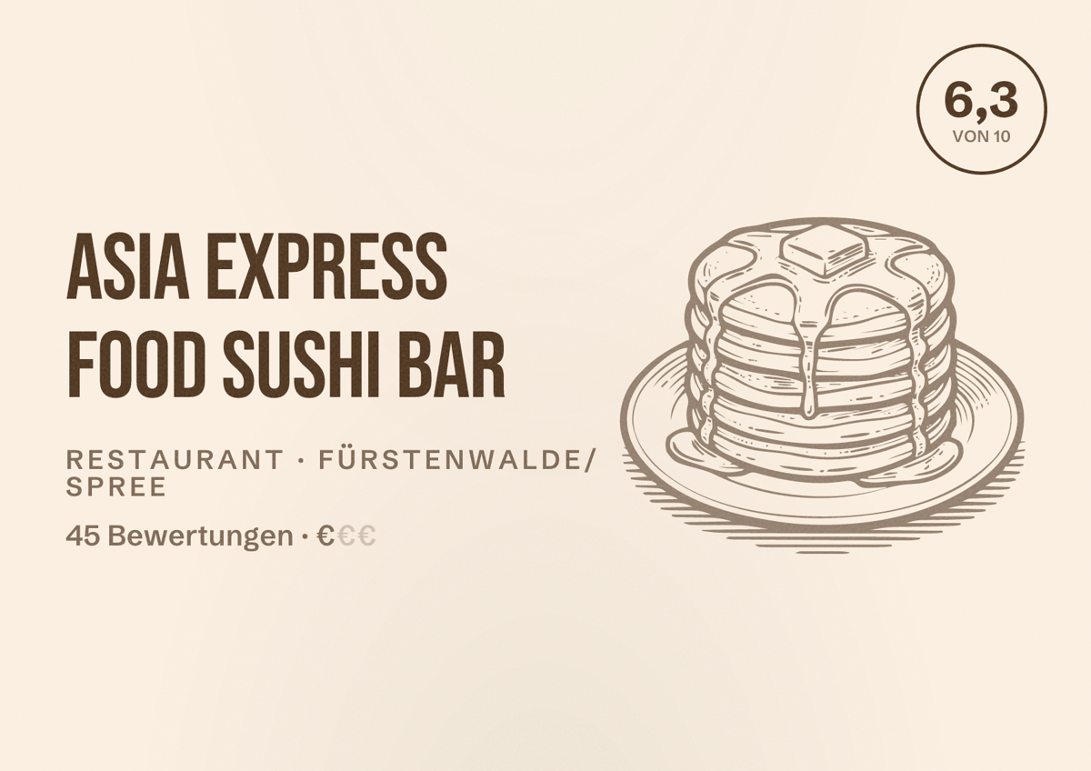 Illustriertes Poster von Asia express food Sushi bar, Restaurant in Fürstenwalde/Spree: Bewertung 6,3 von 10 aus 45 Bewertungen, Preisniveau €