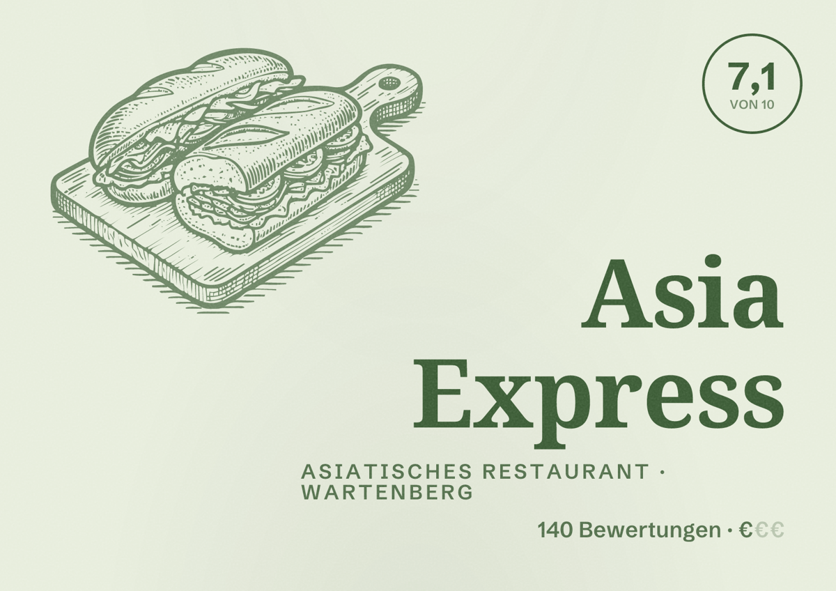 Illustriertes Poster von Asia Express, Asiatisches Restaurant in Wartenberg: Bewertung 7,1 von 10 aus 140 Bewertungen, Preisniveau €