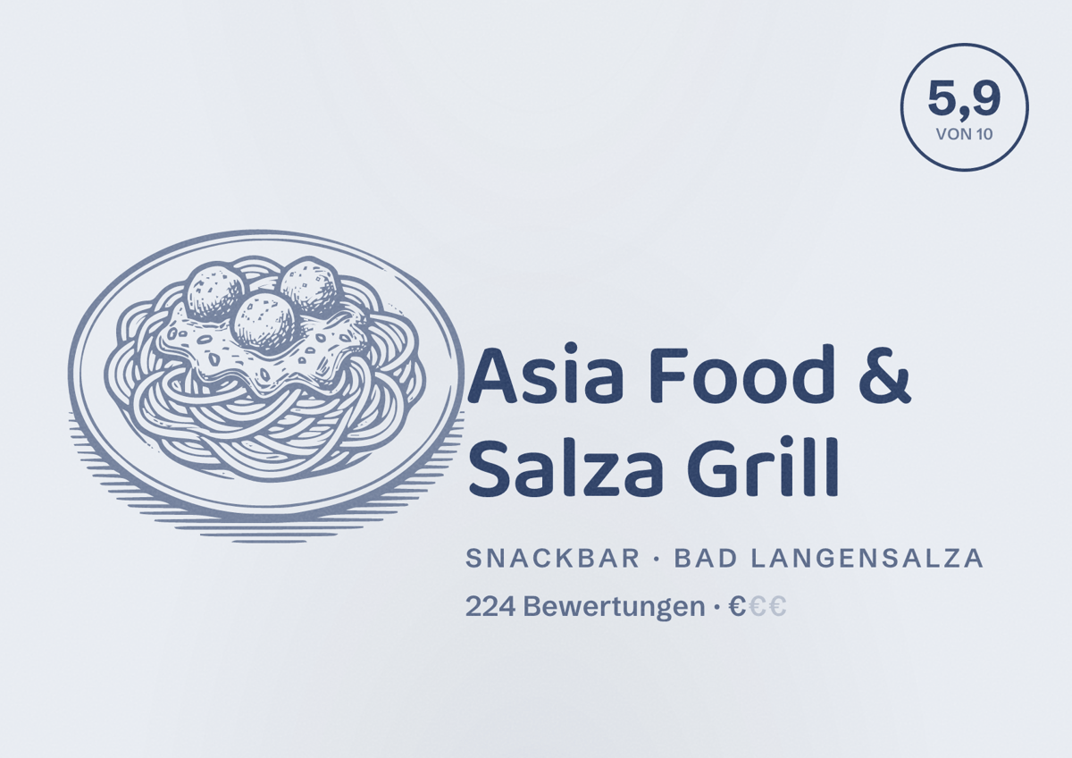 Illustriertes Poster von Asia Food & Salza Grill, Snackbar in Bad Langensalza: Bewertung 5,9 von 10 aus 224 Bewertungen, Preisniveau €