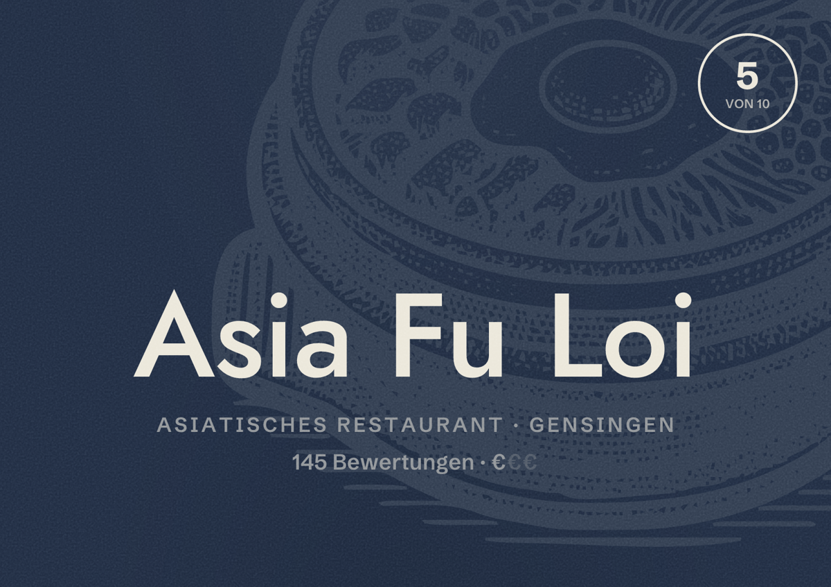 Illustriertes Poster von Asia Fu Loi, Asiatisches Restaurant in Gensingen: Bewertung 5 von 10 aus 145 Bewertungen, Preisniveau €