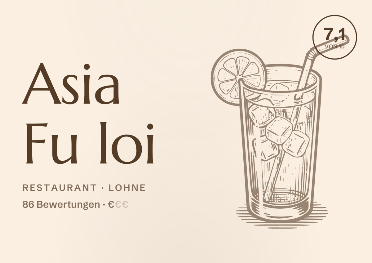 Illustriertes Poster von Asia Fu loi, Restaurant in Lohne: Bewertung 7,1 von 10 aus 86 Bewertungen, Preisniveau €