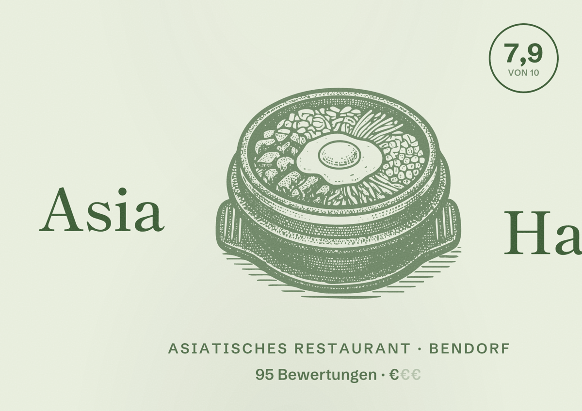 Illustriertes Poster von Asia Haus, Asiatisches Restaurant in Bendorf: Bewertung 7,9 von 10 aus 95 Bewertungen, Preisniveau €