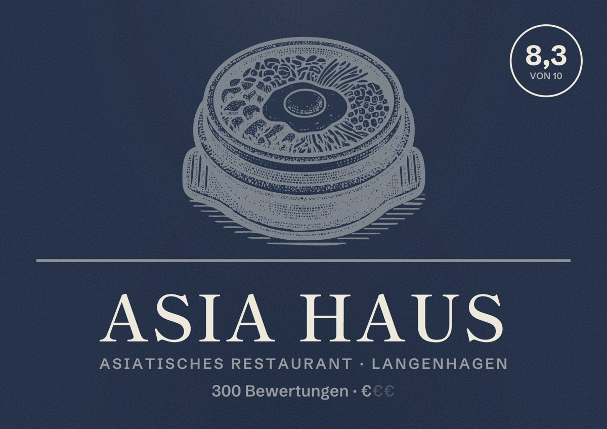 Illustriertes Poster von Asia Haus, Asiatisches Restaurant in Langenhagen: Bewertung 8,3 von 10 aus 300 Bewertungen, Preisniveau €