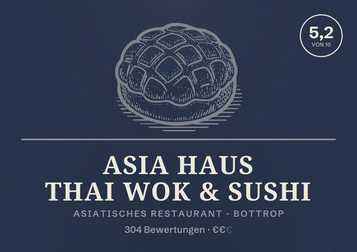 Illustriertes Poster von Asia Haus Thai Wok & Sushi, Asiatisches Restaurant in Bottrop: Bewertung 5,2 von 10 aus 304 Bewertungen, Preisniveau €€