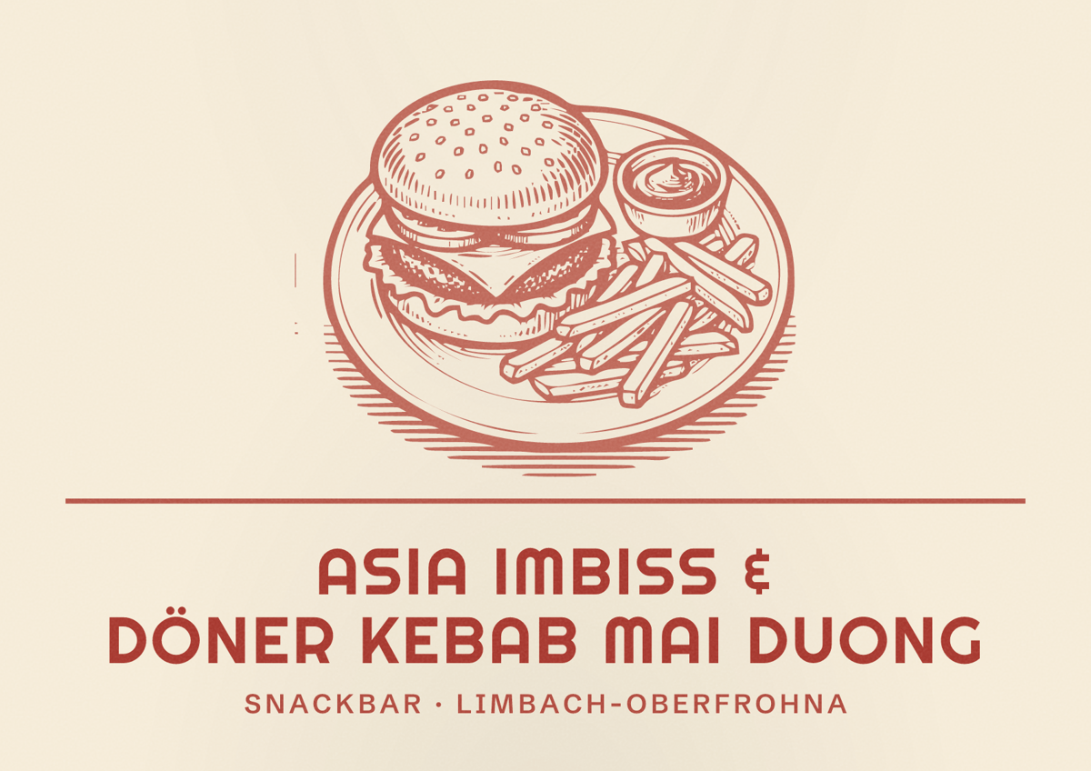 Illustriertes Poster von Asia Imbiss & Döner Kebab MAI DUONG, Snackbar in Limbach-Oberfrohna