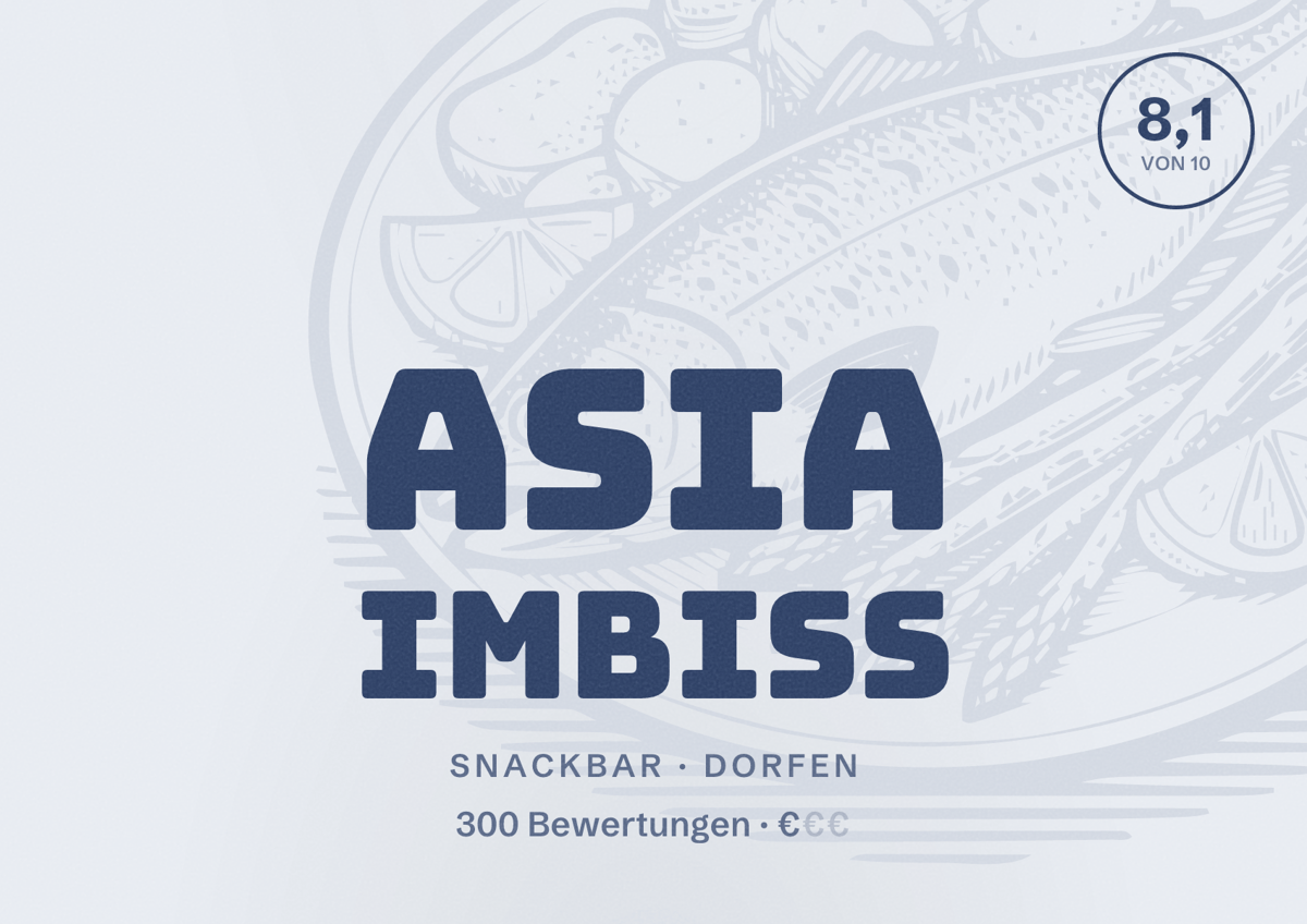 Illustriertes Poster von Asia Imbiss, Snackbar in Dorfen: Bewertung 8,1 von 10 aus 300 Bewertungen, Preisniveau €