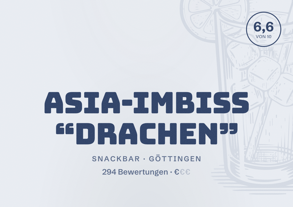 Illustriertes Poster von Asia-Imbiss “Drachen”, Snackbar in Göttingen: Bewertung 6,6 von 10 aus 294 Bewertungen, Preisniveau €
