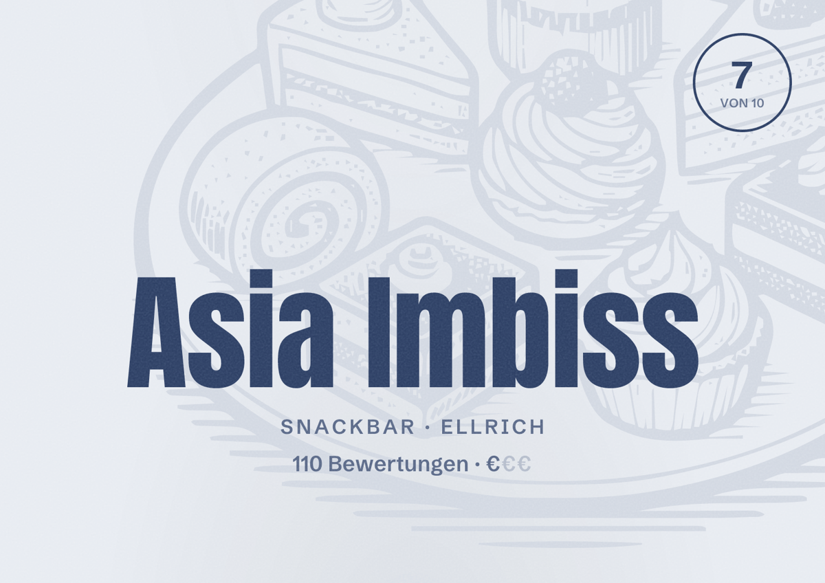 Illustriertes Poster von Asia Imbiss, Snackbar in Ellrich: Bewertung 7 von 10 aus 110 Bewertungen, Preisniveau €