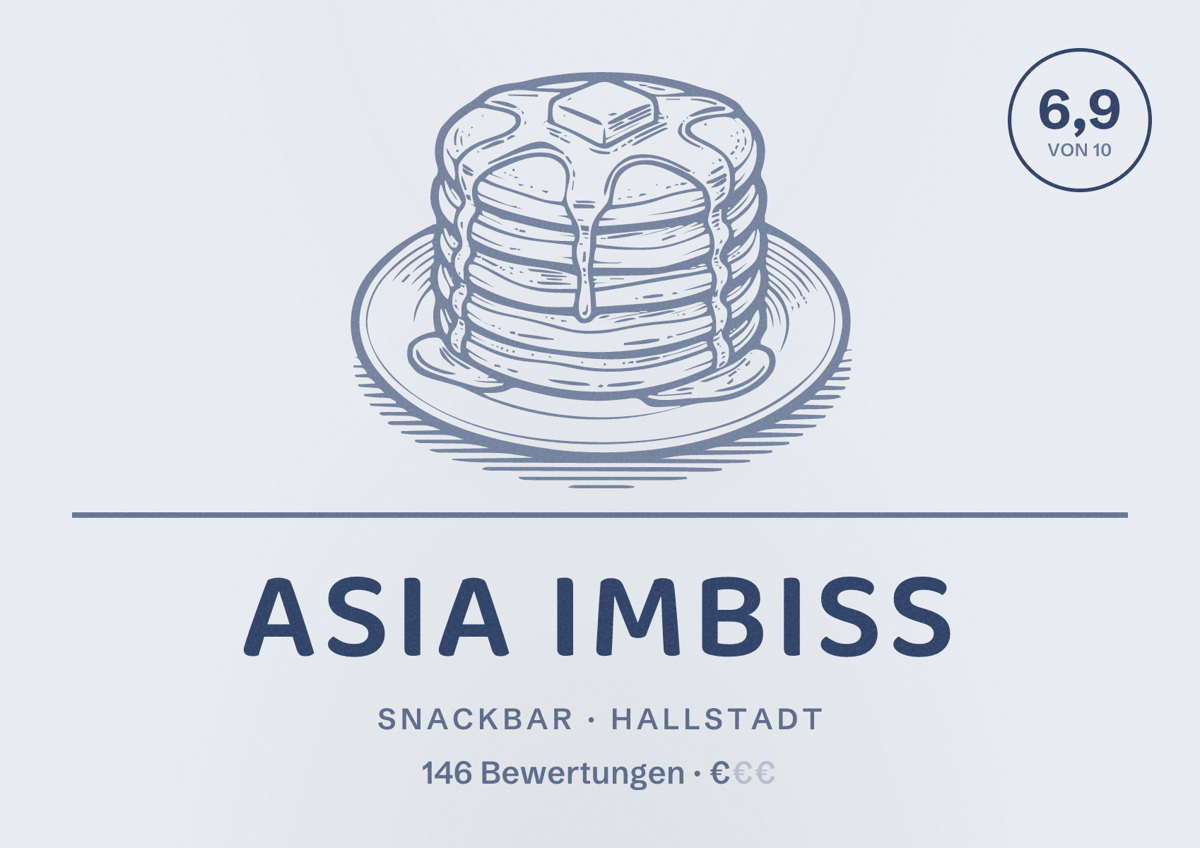 Illustriertes Poster von Asia Imbiss, Snackbar in Hallstadt: Bewertung 6,9 von 10 aus 146 Bewertungen, Preisniveau €