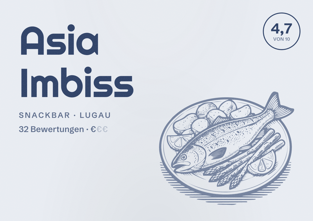 Illustriertes Poster von Asia Imbiss, Snackbar in Lugau: Bewertung 4,7 von 10 aus 32 Bewertungen, Preisniveau €